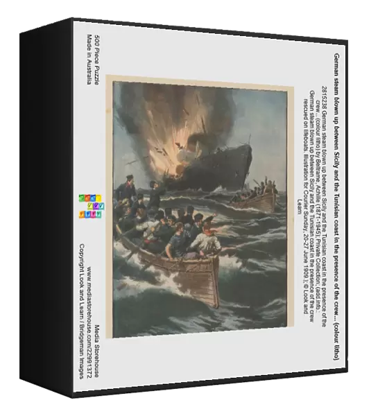 German steam blown up between Sicily and the Tunisian coast in the presence of the crew... (colour litho)
