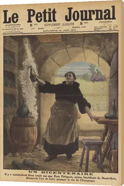Bicentenary of the invention of sparkling Champagne by the monk Dom Perignon (colour litho)