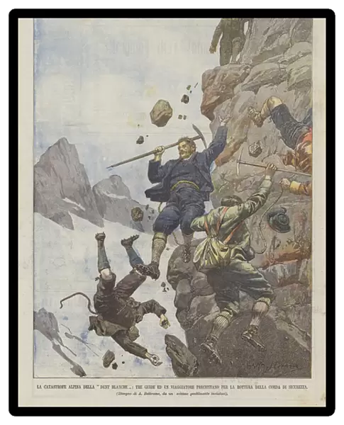 The Alpine Catastrophe of Dent Blanche, Three Guides and a Traveler Fall Due to the Breakup... (colour litho)