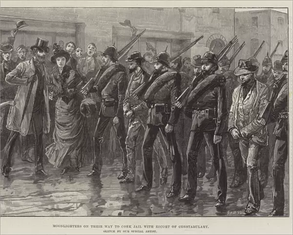Moonlighters on their Way to Cork Jail with Escort of Constabulary (engraving)