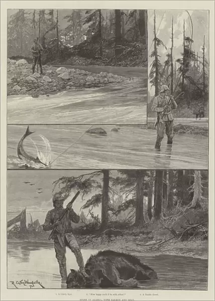Sport in Alaska, with Salmon and Bear (engraving)