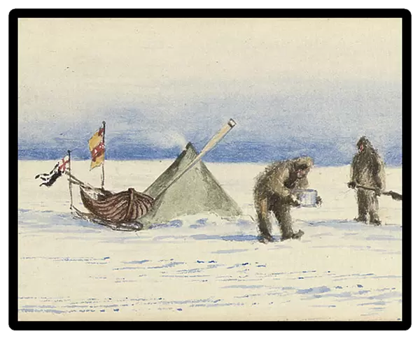 The sledge party to White Island, February 1902: Shackleton and Wilson making camp
