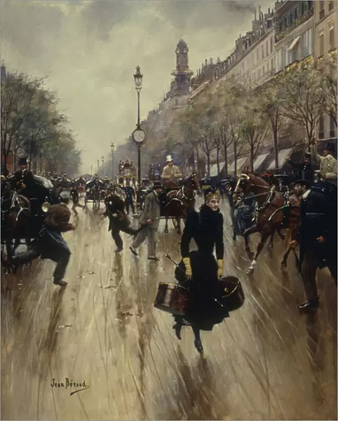 Four PM at the Carrefour Drouot and the Grand Boulevard, c. 1895 (oil on panel)
