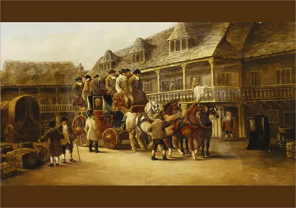 Boarding the Coach to London, 1879 (oil on canvas)