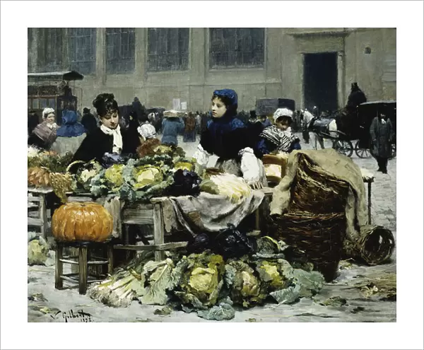A Vegetable Stand, at Les Halles Centrales, Paris, 1878 (oil on canvas)
