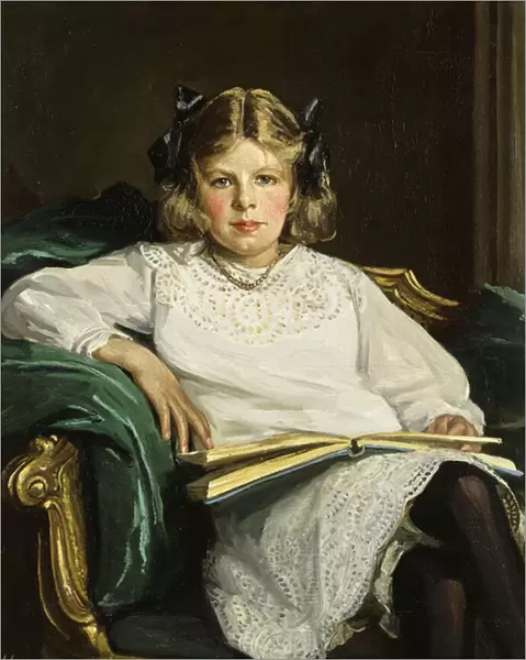 Portrait of Betty, three-quarter length seated, reading a Book, 1915 (oil on canvas)