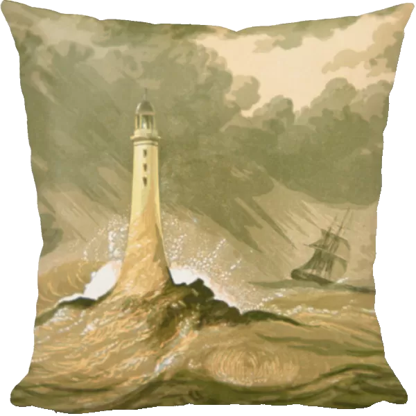 Lighthouse with Sailing Ship, 1880s (colour litho)