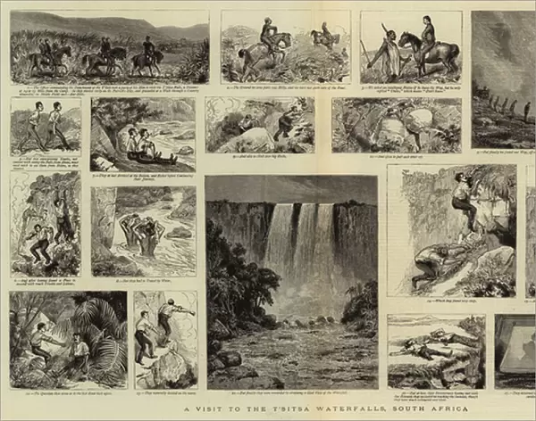 A Visit to the T Sitsa Waterfalls, South Africa (engraving)