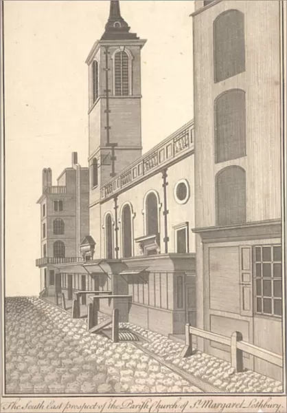 The South East Prospect of the Parish Church of St. Margaret Lothbury, c. 1750 (engraving)