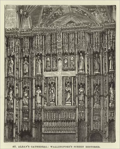 St Albans Cathedral, Wallingfords screen restored (engraving)
