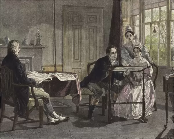 George Stephenson at Darlington in 1823 (coloured engraving)