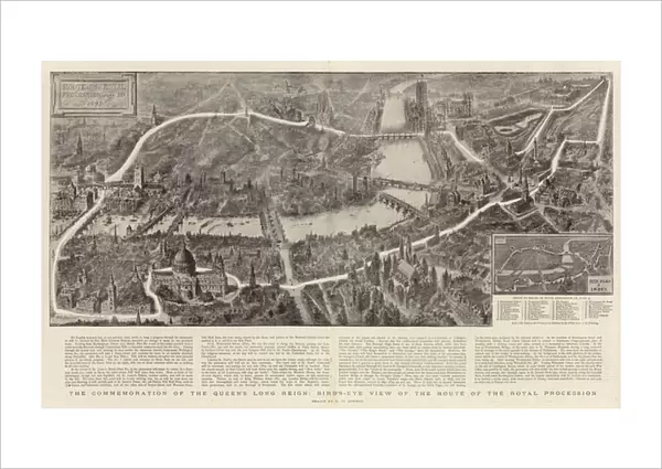 The Commemoration of the Queens Long Reign, Bird s-eye view of the Route of the Royal Procession (litho)