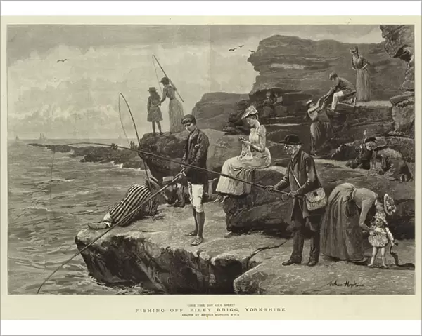 Fishing off Filey Brigg, Yorkshire (engraving)