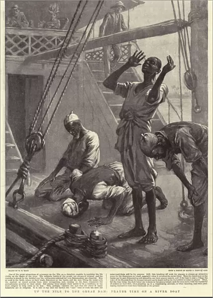 Up the Nile to the Great Dam, Prayer Time on a River Boat (litho)