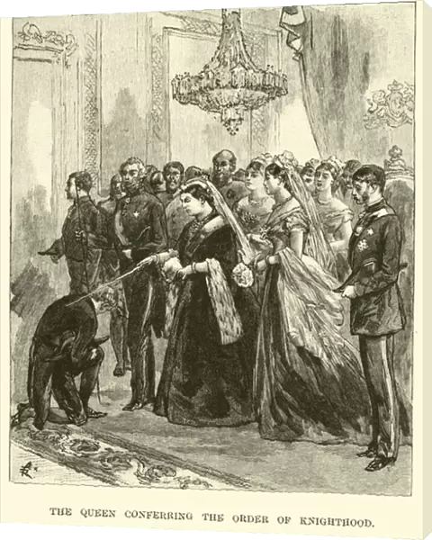 The Queen conferring the order of Knighthood (engraving)