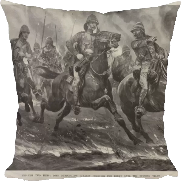 Through Two Fires, Lord Dundonalds Cavalry charging the Enemy over the Burning Veldt (litho)