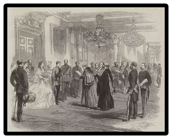 Presentation of Addresses to the Prince and Princess of Wales at Marlborough House on Wednesday Week (engraving)
