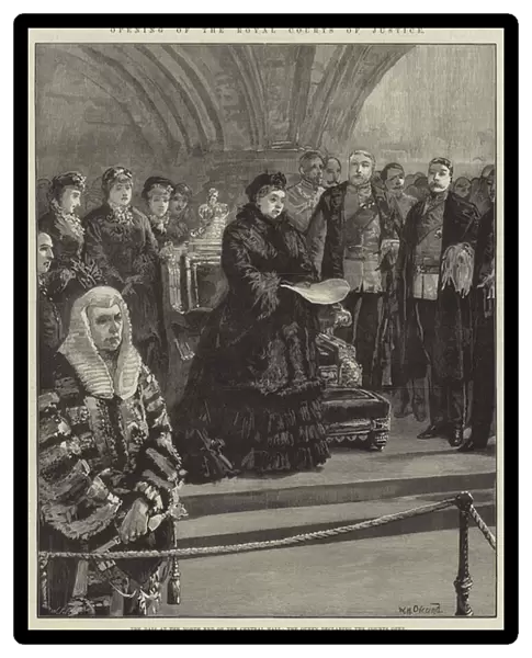 Opening of the Royal Courts of Justice, the Dais at the North End of the Central Hall, the Queen declaring the Courts Open (engraving)
