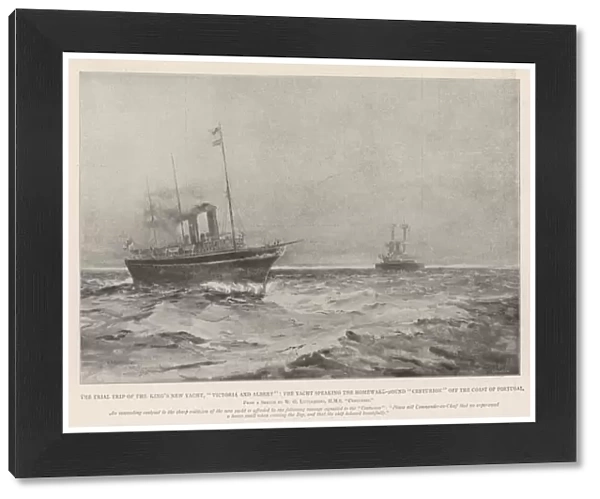 The Trial Trip of the Kings New Yacht, 'Victoria and Albert, 'the Yacht speaking the Homeward-Bound 'Centurion'off the Coast of Portugal (litho)