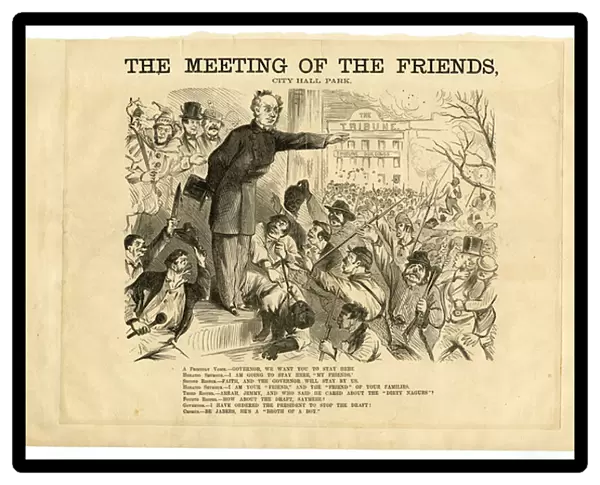 The Meeting of The Friends, City Hall Park, 1863 (litho)
