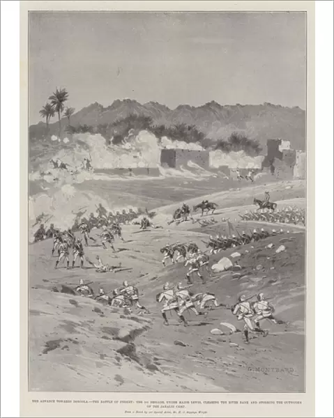 The Advance towards Dongola, the Battle of Ferket, the 1st Brigade, under Major Lewis, clearing the River Bank and storming the Outworks of the Jahalin Camp (litho)