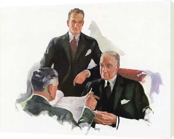 Bankers Discussing the Latest Stock Market News, 1931 (screen print)