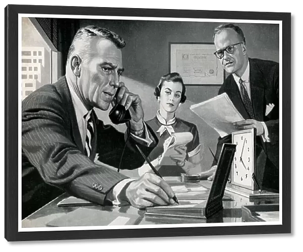 Busy Boss on the Phone at His Desk, 1954 (screen print)