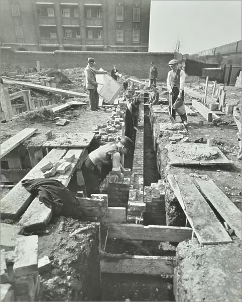 East Hill Estate: construction of Peterhead House in progress, London, 1936 (b  /  w photo)