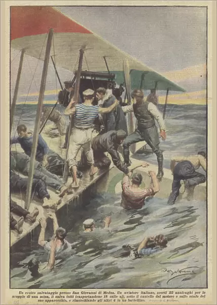 A heroic rescue at San Giovanni di Medua (colour litho)