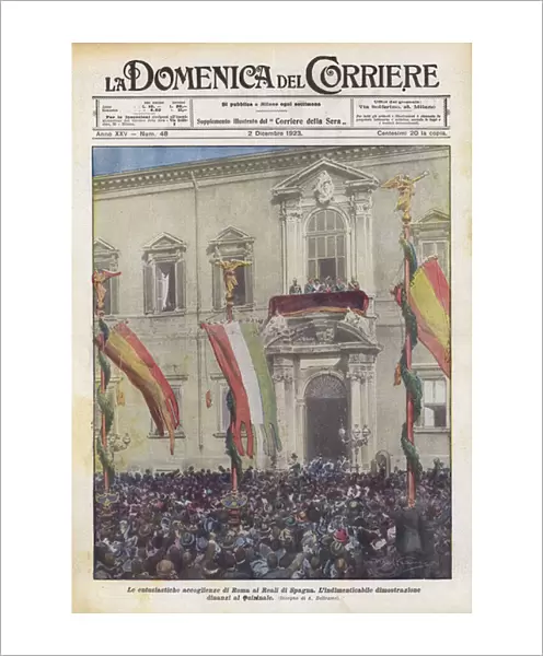 Romes enthusiastic welcome to the Spanish Royals (colour litho)