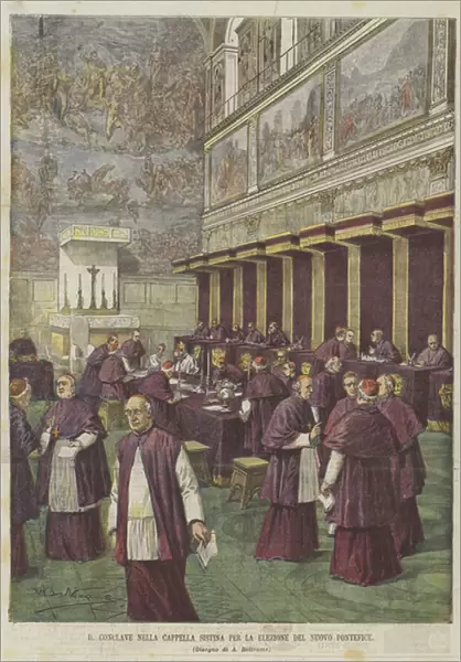 The Conclave in the Sistine Chapel for the Election of the New Pontiff (colour litho)