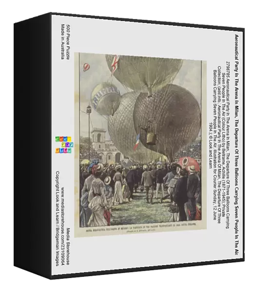 Aeronautical Party In The Arena In Milan, The Departure Of Three Balloons Carrying Seven People In The Air (Colour Litho)