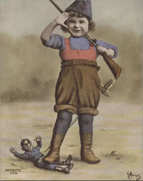 Little boy dressed as a soldier (colour photo)