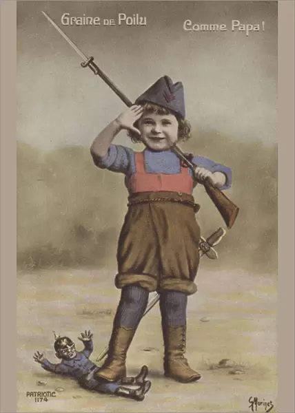 Little boy dressed as a soldier (colour photo)
