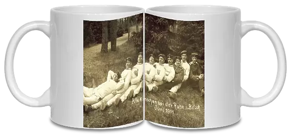 A group of German soldiers relaxing at Bitsch, 1911 (b  /  w photo)