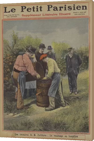 The holidays of President Fallieres of France: the grape harvest at his home in the village of Loupillon (colour litho)