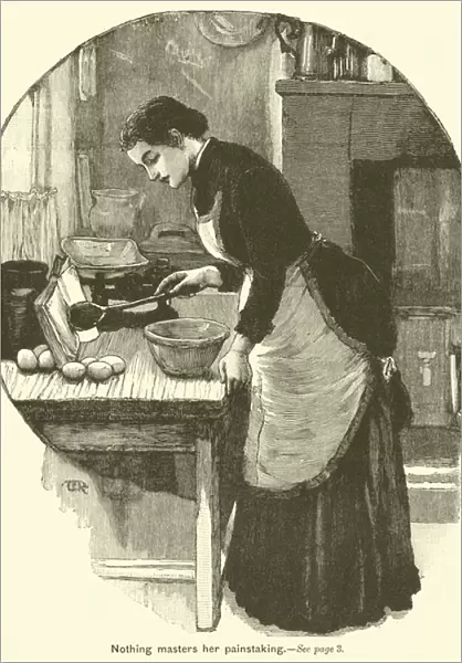 Following the recipe in the cookery book (engraving)