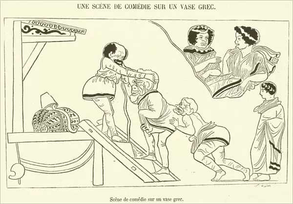 Scene de comedie sur un vase grec (engraving)