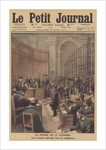 Trial of members of the Camorra in Viterbo, Italy (colour litho)
