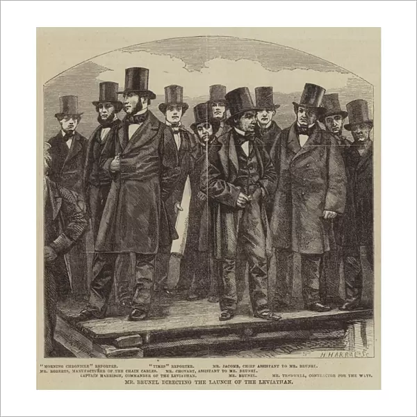 Mr Brunel directing the Launch of the Leviathan (engraving)
