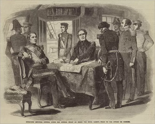 Interview between Admiral Lyons and Admiral Bruat on Board the Royal Albert, prior to the Attack on Kinburn (engraving)
