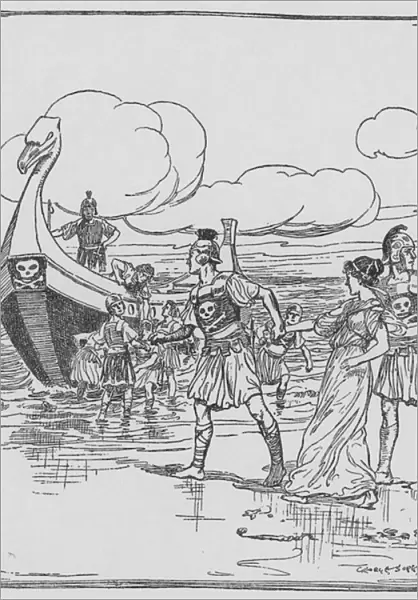 'The pirates, seeing Marina, bore her off as a prize to their ship'(litho)