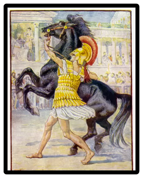 He ran toward the horse and seized the bridle (colour litho)