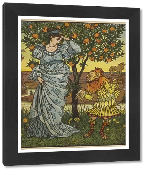 The Yellow Dwarf rescues the Princess from the Lions (colour litho)