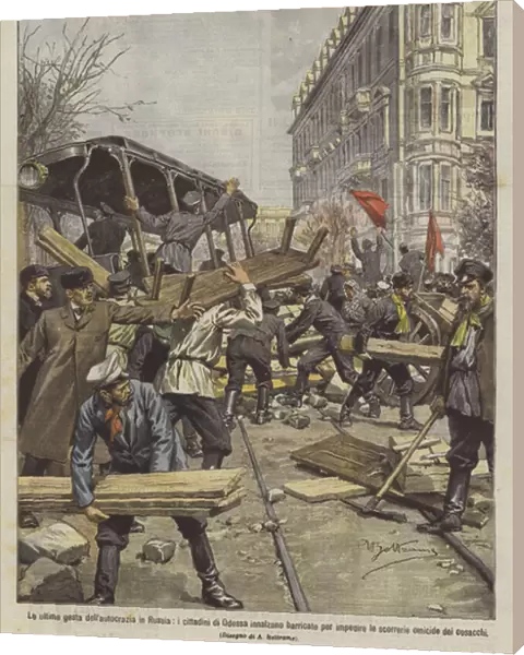 The latest exploits of autocracy in Russia, the citizens of Odessa raise barricades to prevent... (colour litho)