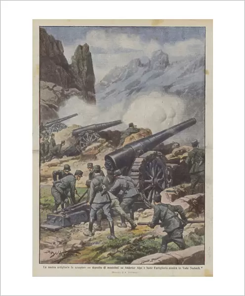 Our artillery detonates an ammunition depot on Anderter Alpe and beats the artillery... (colour litho)