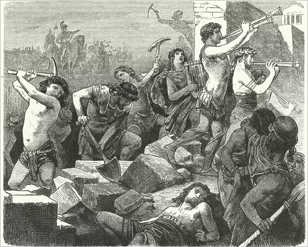 Lysander orders the walls of Athen to be torn down (engraving)
