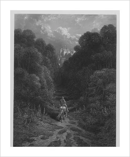Lancelot approaching the Castle of Astolat (engraving)