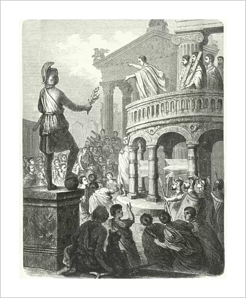 Cicero addressing the people of Rome from the Rostra, 1st Century BC (engraving)
