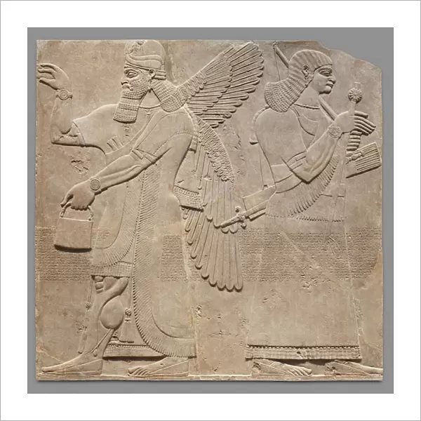 Relief panel of guardian and eunuch, c. 883-59 B. C. (gypsum alabaster)
